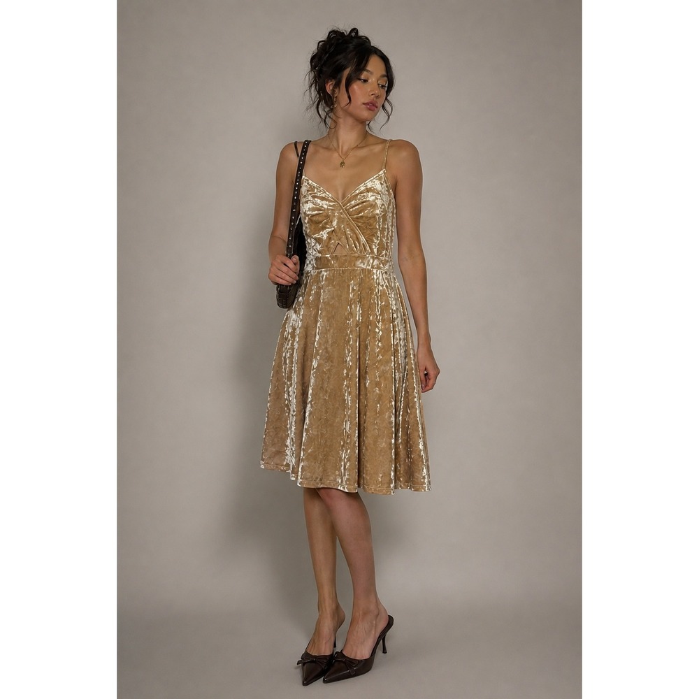 Y2K Champagne Velvet Cutout Mini Dress XL Soft Grunge Babydoll Party